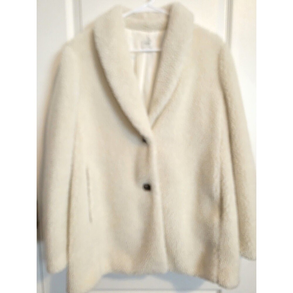 J Crew Teddy Fleece Shawl Collar Coat Jacket Cream Sherpa Lagenlook sz M